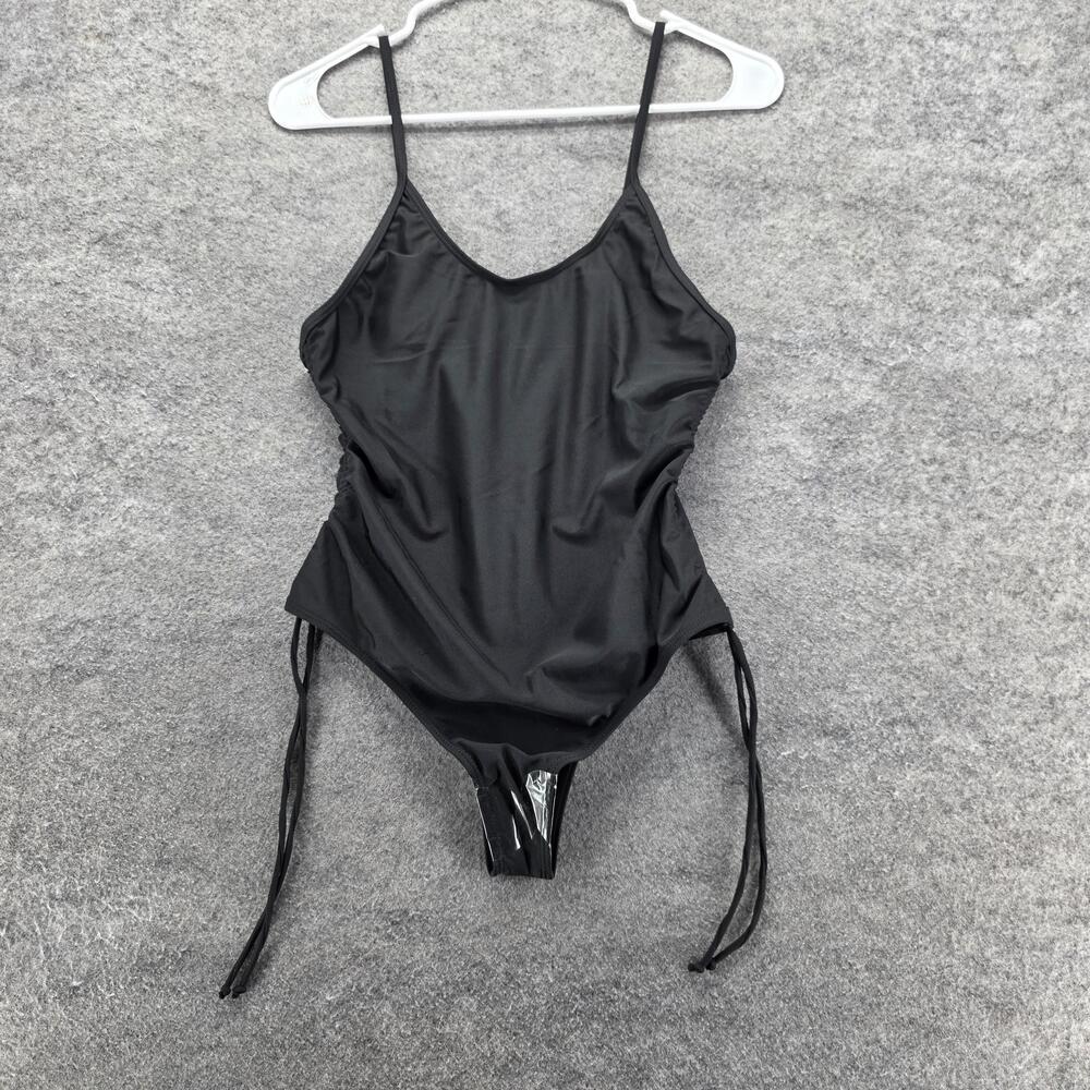 PrettyLittleThing Swimsuit Womens UK 8 US 4 Black Ruched Side One Piece NWT